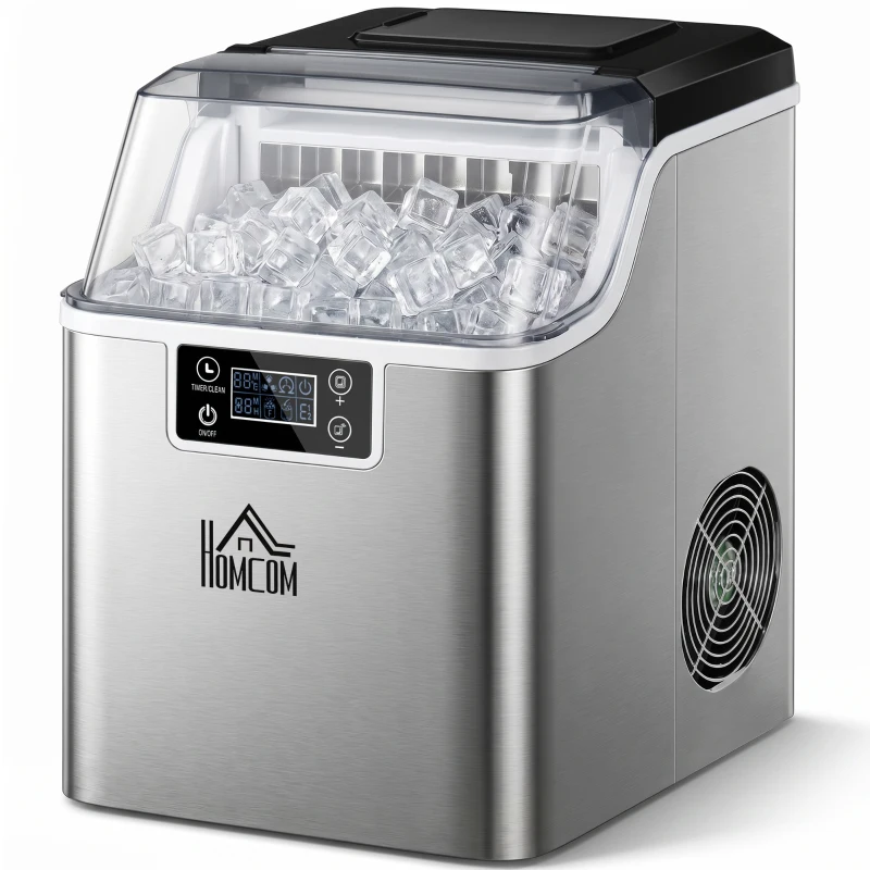 HOMCOM Eiswürfelmaschine Eiswürfelspender Ice-Maker 20kg/24h 2,3L Eiswürfelbereiter mit 3,2 L Wassertank, Silber