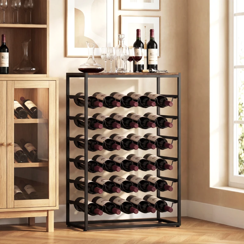 HOMCOM Botellero para 30 Botellas de 6 Niveles con Encimera de Efecto Madera Estilo Industrial 59x30x88,5 cm Marrón Rústico