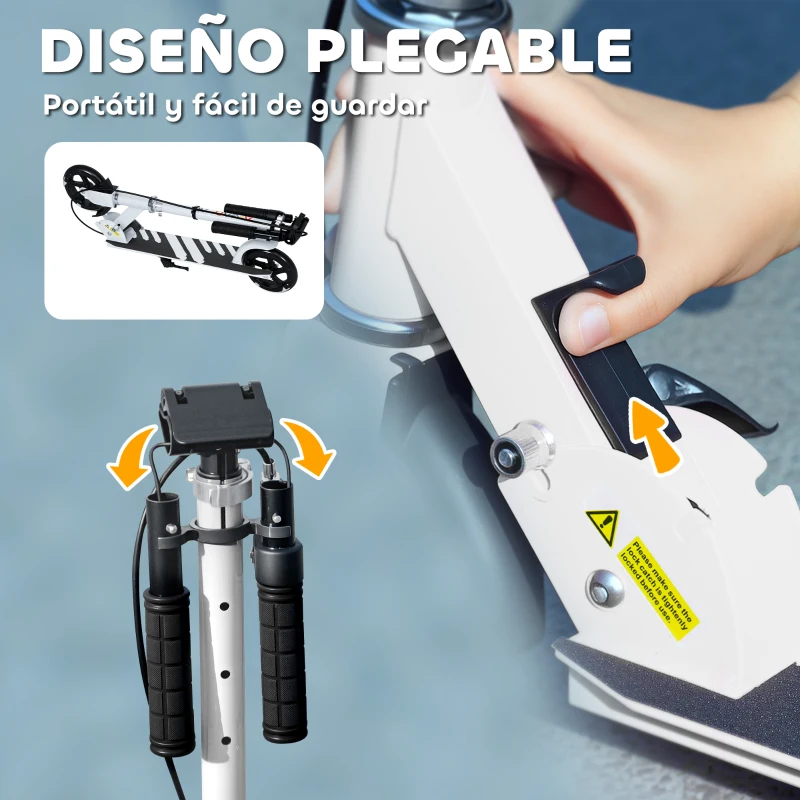 AIYAPLAY Patinete Plegable para Niños de 3-8 Años de 2 Ruedas con Luces Manillar de 4 Altura Ajustable Doble Frenos Blanco