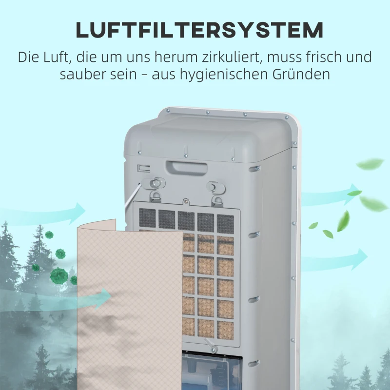 HOMCOM Luftkühler mit Wasserkühlung Fernbedienung 3 Modi, 3 Geschwindigkeiten, 12 Std-Timer, LED-Anzeige, 38x35x81 cm Weiß