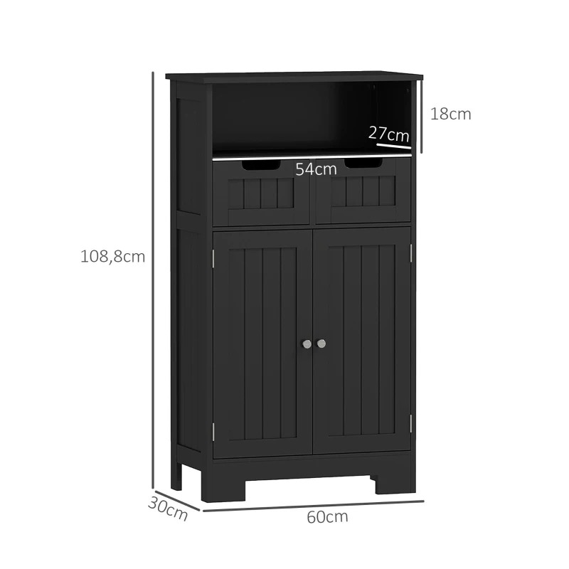 kleankin Mobilier Baie Multi-rangamente Mare Niche 2 sertare Dulap Ușă Dublă cu raft Negru