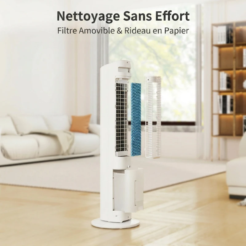 HOMCOM Refroidisseur d'air colonne 3 en 1 refroidisseur humidificateur ventilateur, oscillation 48°, 3 vitesses 3 modes, blanc