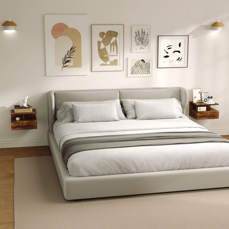HOMCOM Set da 2 Comodini Sospesi per Camera da Letto con Cassetto e Mensola in Legno 35x32x22.5cm, Marrone
