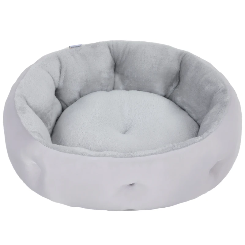 PawHut Lit pour chat réversible, lit pour chats d'intérieur et petits chiens, lit rond avec rebord de soutien, gris clair