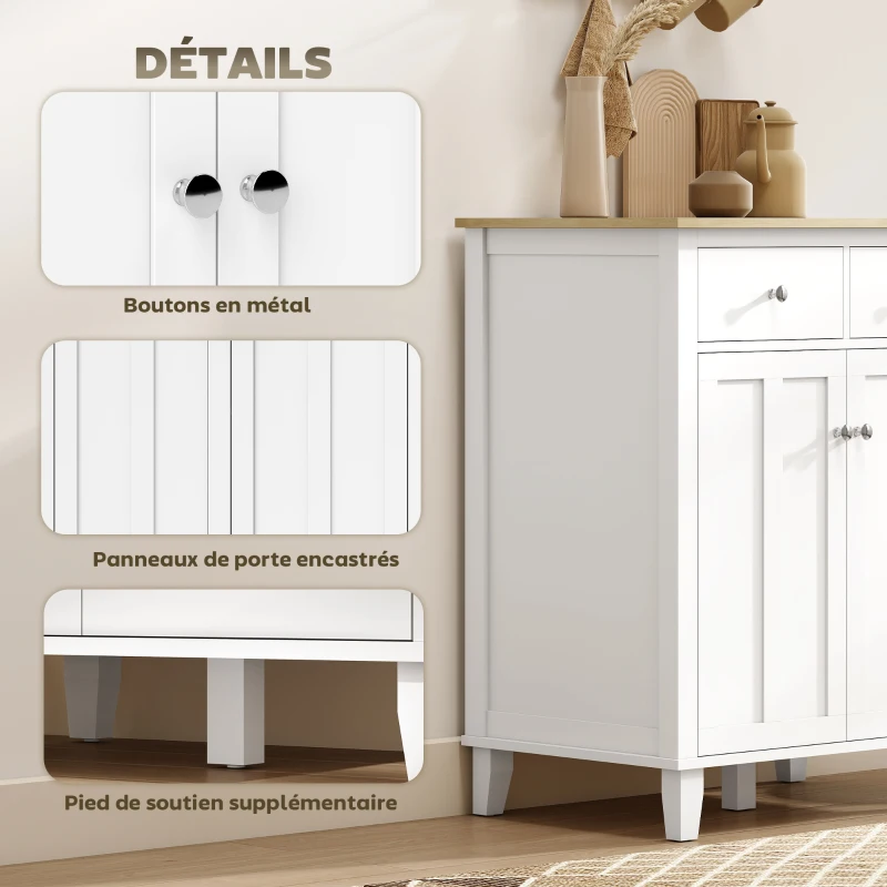 HOMCOM Buffet de cuisine meuble de rangement pour chambre, salon bureau avec 2 portes 2 tiroirs 76 x 48 x 91 cm blanc