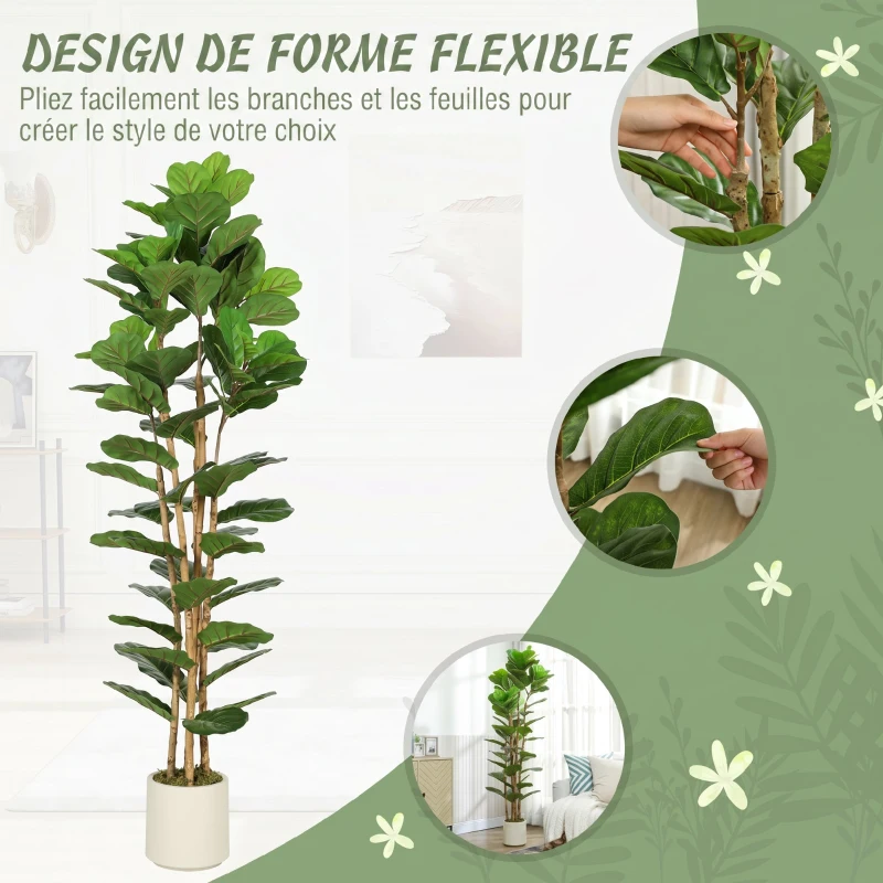 HOMCOM Plante artificielle intérieure 180 cm Figuier lyre arbre artificiel avec pot en plastique et tronc en bois massif, vert