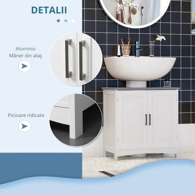 kleankin Mobilier Sub Lavoar Baie cu 2 Usi din MDF, 60x33x60cm, Gri si Alb