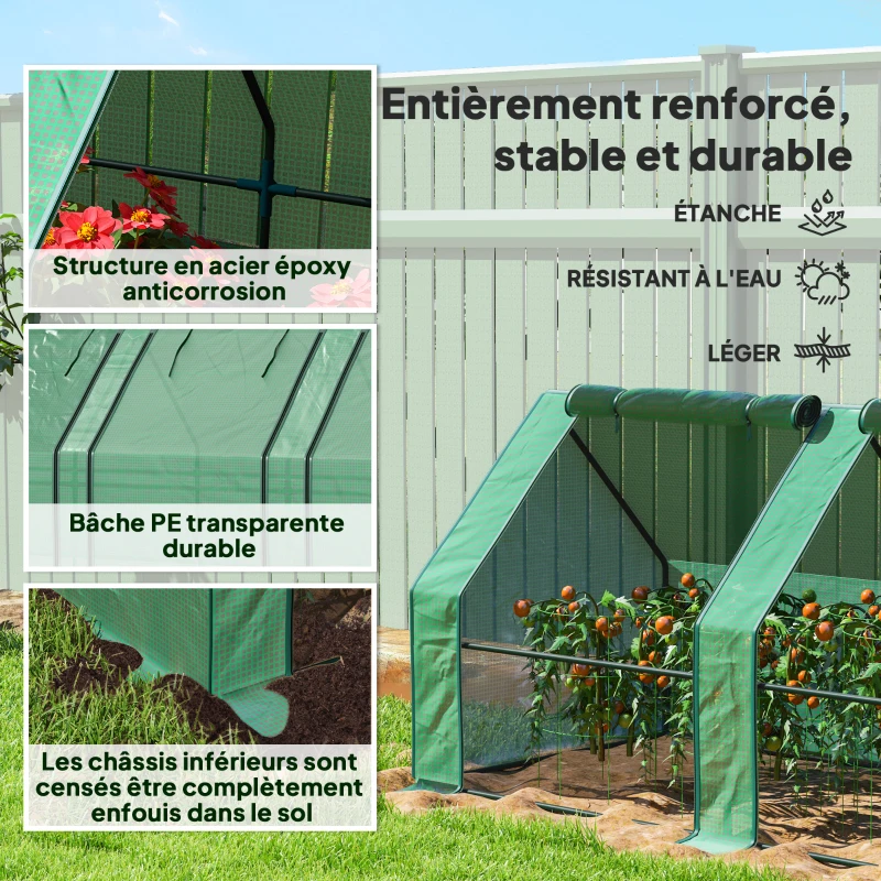 Outsunny Mini Serre de Jardin mini serre tunnel 4 fenêtres avec Zip enroulables Acier PE 140 g/m² Anti-UV 360x90x90cm Vert