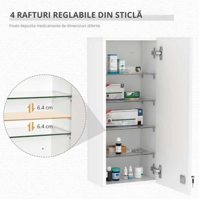 kleankin Dulapior pentru Medicamente cu Încuietoare 5 Etajere Reglabile Alb