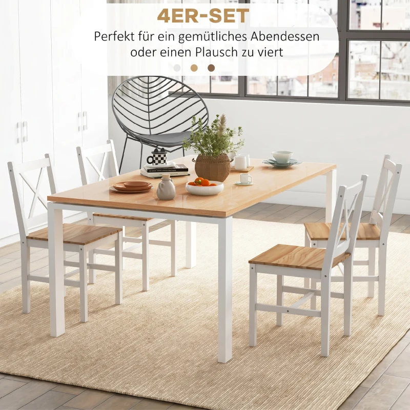 HOMCOM Set 4 Scaune pentru Bucătărie și Living cu Spătar în Formă de Cruce, din Lemn de Pin, 41x46,5x86 cm