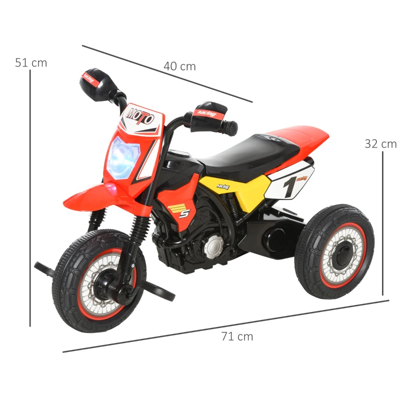HOMCOM Triciclo per Bambini Stile Moto a Pedali con Luci e Suoni, 3 Ruote Larghe, Età 18-36 Mesi, 71x40x51cm, Rosso