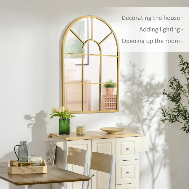 HOMCOM Oglindă Modernă de Perete în Formă de Arc 70x50 cm pentru Dormitor și Living, Auriu