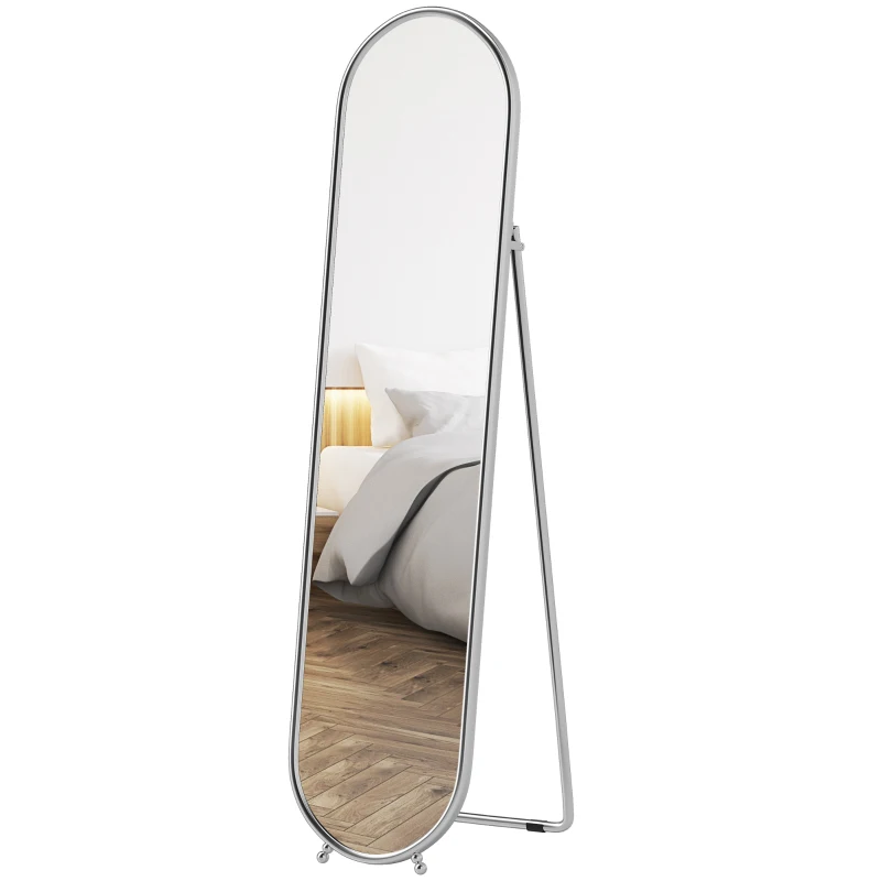 HOMCOM Specchio a Figura Intera da Terra con Supporto Pieghevole, Vetro e Metallo, 40x4x160 cm, Argento