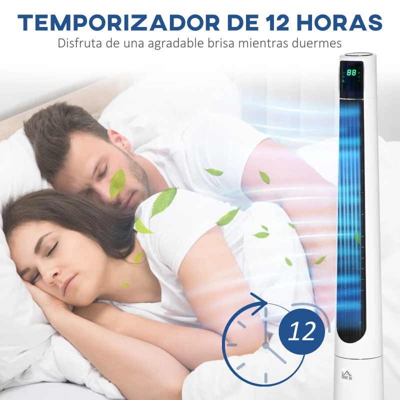 HOMCOM Ventilador de Torre Silencioso 50W con Control Remoto 3 Velocidades 3 Modos Temporizador 12H Oscilación 40° Blanco
