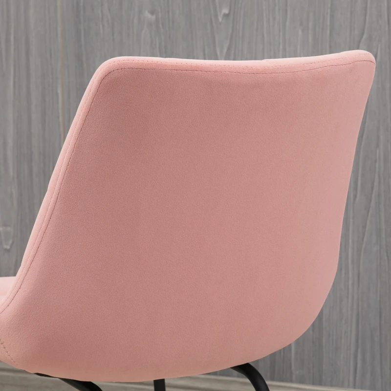 HOMCOM Dining Chairs Set of 2, Modern Kitchen Chair with Velvet-feel Upholstery and Steel Legs for Living Room, Pink
