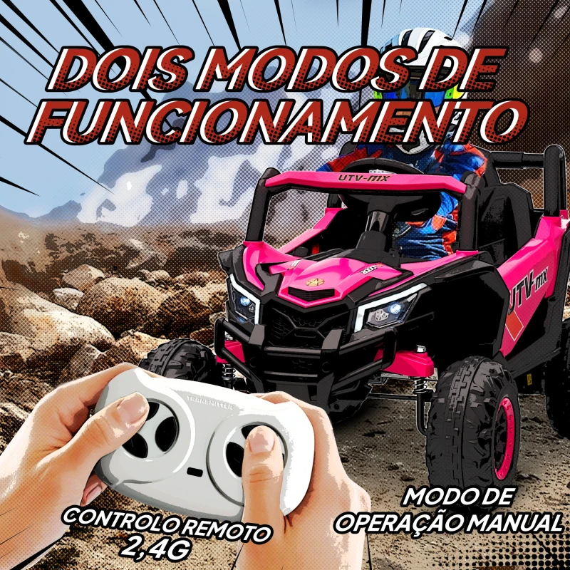AIYAPLAY Carro Elétrico para Crianças 12V com 2 Motores Controlo Remoto 2,4G Velocidade até 7 km/h e USB 96x61x56 cm Rosa