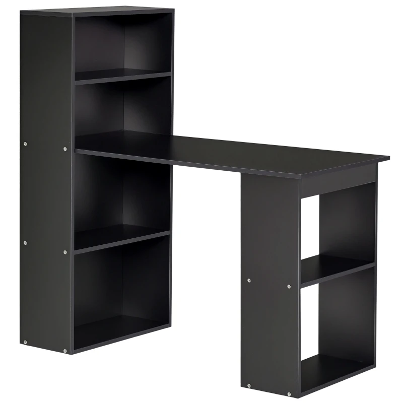 HOMCOM Birou PC din Lemn cu 6 Rafturi Laterale pentru Depozitare, 120x55x120 cm, Negru