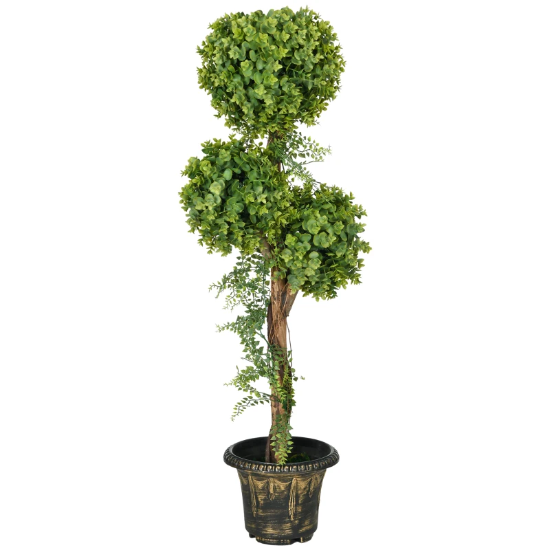 HOMCOM Plante artificielle arbre artificiel 3 boules de buis avec pot ciment, intérieur et extérieur, hauteur 115 cm