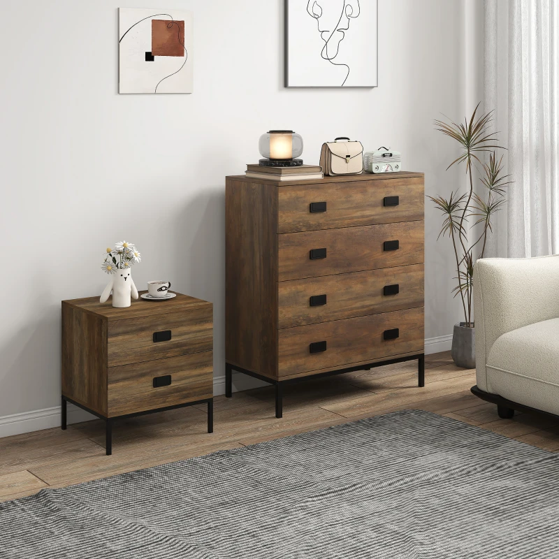 HOMCOM Chest of Drawers, Bedside Table Set with Drawers, Coffee