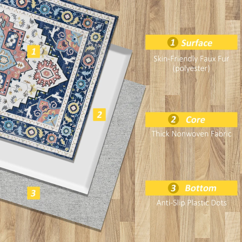 HOMCOM Vintage Area Rugs, Faux Rabbit Fur Large Carpet for Living Room, Bedroom, Dining Room, 160 x 230 cm, Blue