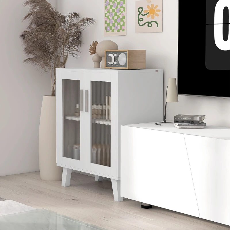 HOMCOM Aparador de 2 Puertas Aparador de Salón con 2 Estantes Puertas Transparentes para Cocina Entrada Blanco 61x35x75 cm