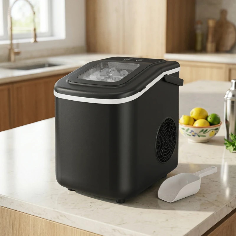 HOMCOM Countertop Ice Maker Machine 9 Cubes in 7 Mins Portable Ice Machine Ice Scoop and Basket 2 Sizes Black