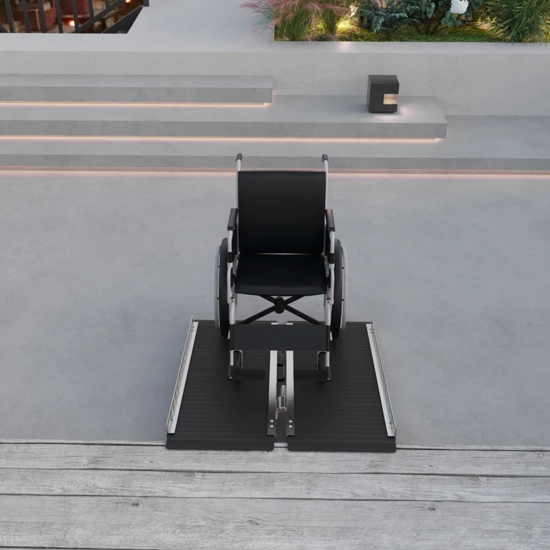 HOMCOM Rampe de fauteuil roulant pliable rampe de chargement sablage antidérapante en alliage d'aluminium 91 x 73,6 cm noir