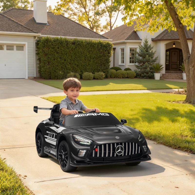 AIYAPLAY Coche Eléctrico para Niños Mercedes-AMG GT3 Evo con Mando a Distancia Motor Doble Ruedas Auxiliares Asa Música Negro