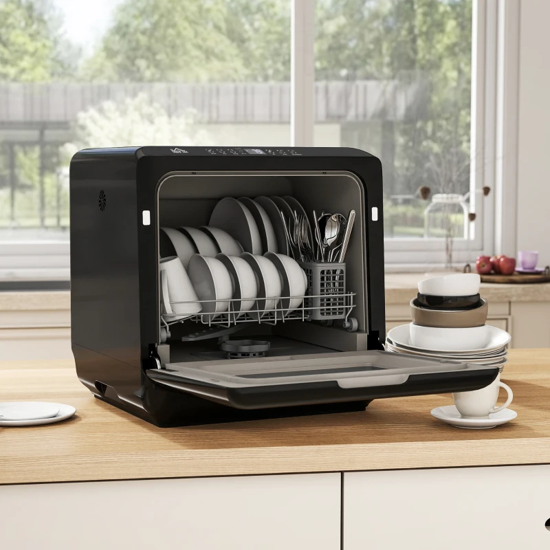 HOMCOM 6L Five-Mode Tabletop Dishwasher - Black