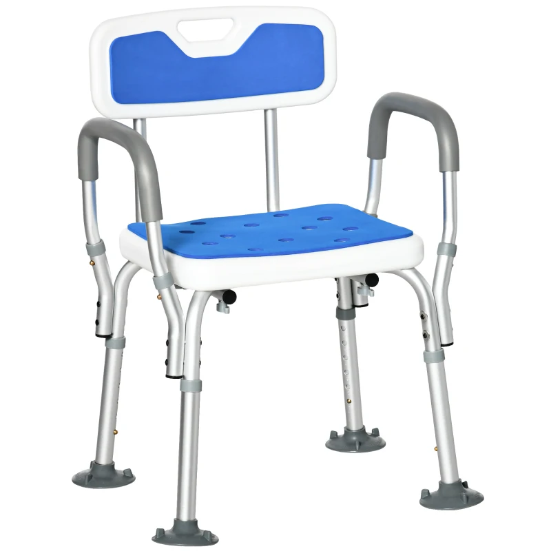 HOMCOM Tabouret de douche chaise de douche ergonomique hauteur réglable pieds antidérapants 56,5 x 53,5 x 87 cm blanc et bleu