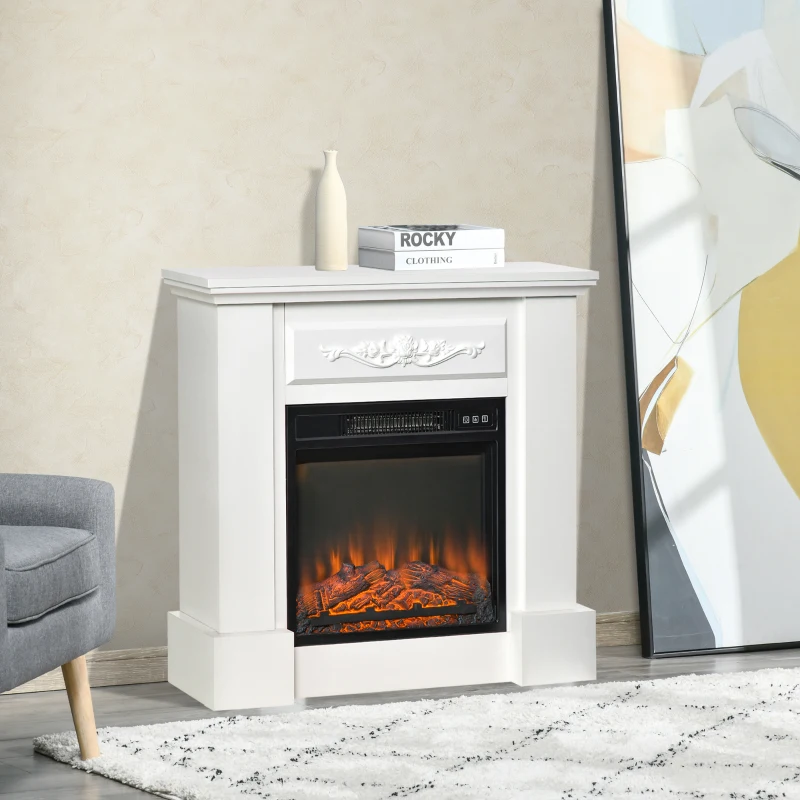 HOMCOM Camino Elettrico da Terra 1800W con Effetto Fiamma, Telecomando, Timer e Temperatura Regolabile, Bianco