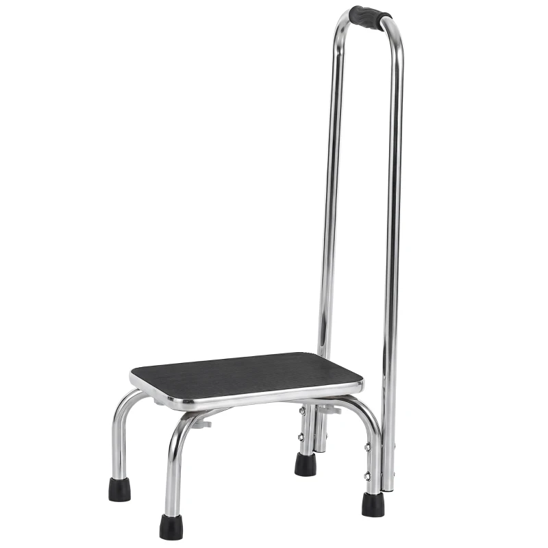 HOMCOM Marche avec Barre d'appui - marchepied de sécurité - Plateforme & Patins antidérapants - Acier galvanisé, gris et noir