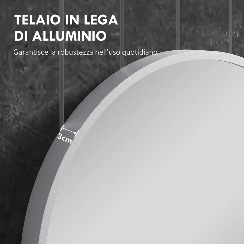 HOMCOM Specchio Bagno Ovale da Parete con Cornice in Alluminio, Verticale o Orizzontale, 60x90 cm, Argento