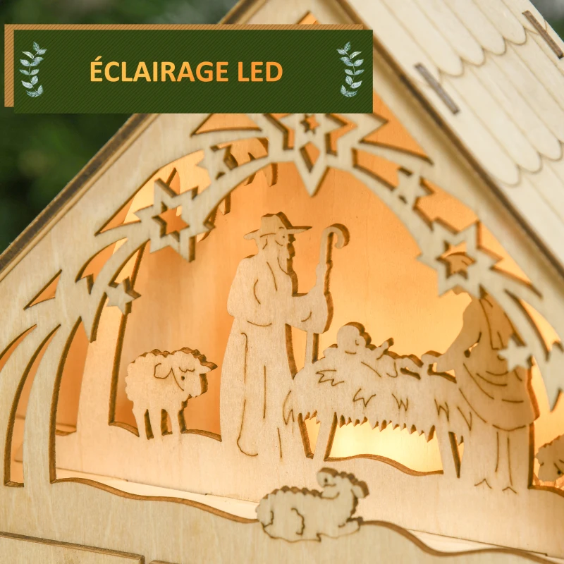 HOMCOM Calendrier de l'Avent à remplir en bois, décoration de Noël avec 24 tiroirs et 5 lumières LED, 26,6x6x30cm, bois naturel