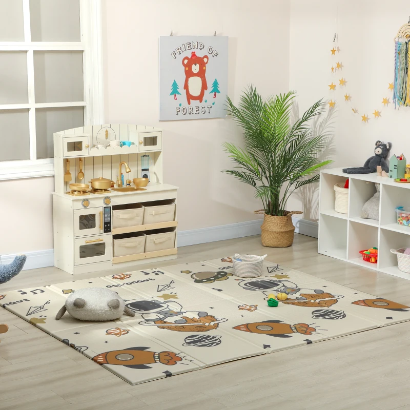 AIYAPLAY Tappeto per Bambini 0-6 Anni a Tema Spazio con Superficie Impermeabile in XPE Multicolore, 196x176x1.5 cm