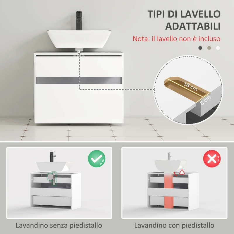 HOMCOM Mobiletto Sottolavabo e Copricolonna per il Bagno, in Legno Bianco con 2 Cassetti e Taglio a U, 67 x 36 x 52cm