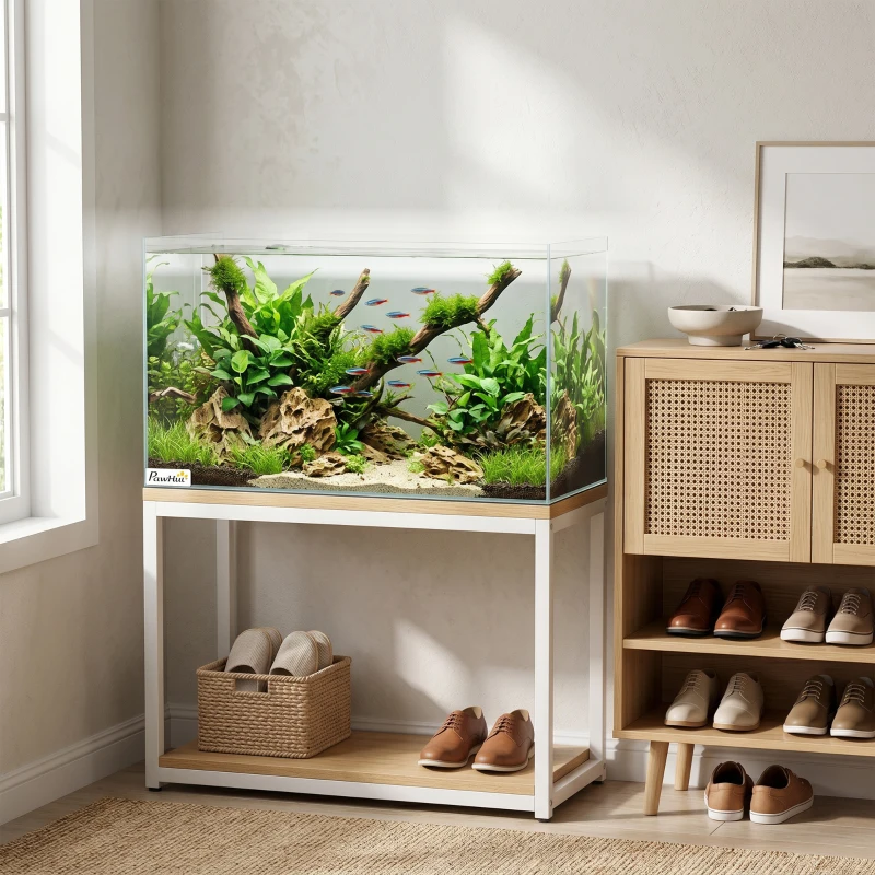 PawHut Aquarium 43L en Verre Trempé avec Tapis de Protection Pour Poissons, Crevettes, Tortues, 50 x 30 x 30 cm, Transparent