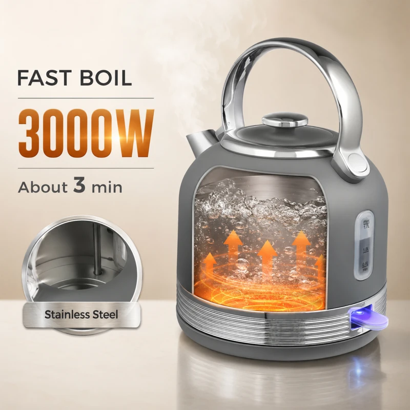 HOMCOM Stainless Steel Kettle and Toaster Set, 1.7L 3000W Cordless Fast Boil Kettle, 4 Slice Toaster Kitchen Set, Grey