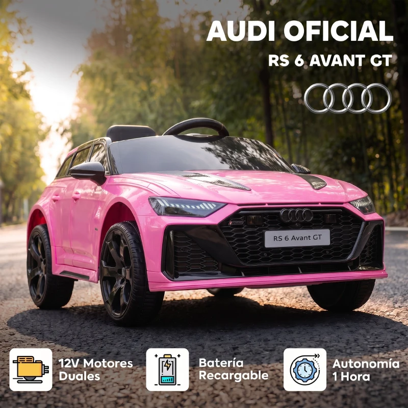 AIYAPLAY Coche Eléctrico para Niños Audi RS 6 Avant GT 12V con Mando a Distancia 2,4G Motor Doble Arranque Progresivo Suspensión