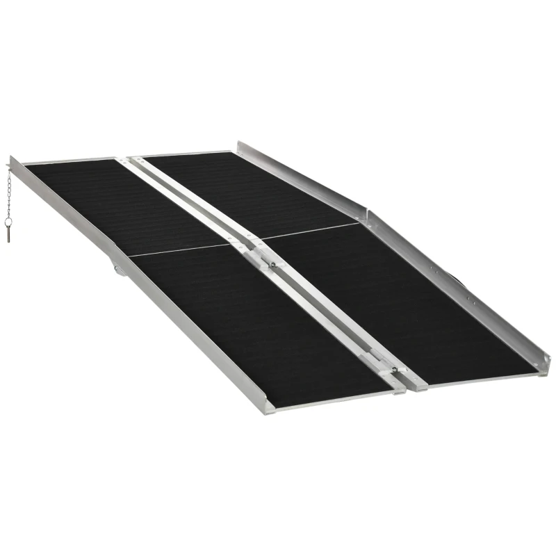 HOMCOM Rampe de fauteuil roulant pliable, rampe de chargement sablage 183x73,5 cm en alliage d'aluminium, antidérapante, bordures de sécurité, charge max. 270 kg, noir