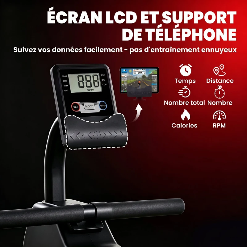 SPORTNOW Rameur Magnétique Appareil de Musculation Bluetooth Connecté Kinomap & Zwift 16 Niveaux de Résistance 135x42x72cm Rouge