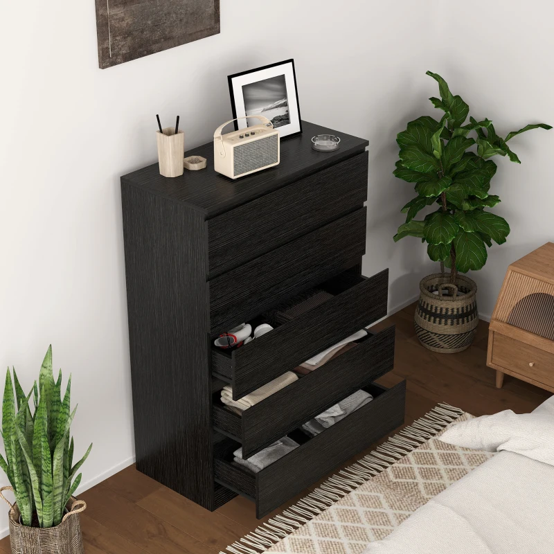 HOMCOM Chest of Drawers, 5 Drawer Dresser, Modern Storage Cabinet with 5 Drawers, for Bedroom, Living Room, Black