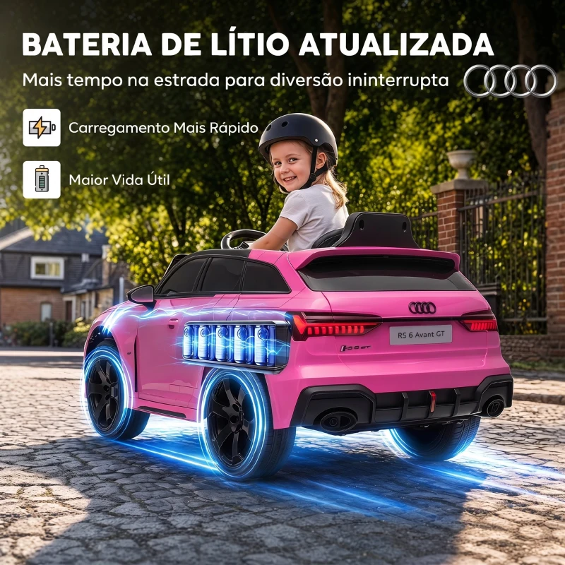 AIYAPLAY Carro Elétrico Audi RS 6 Avant GT para Crianças 12V com Comando 2,4 G Motor Duplo Arranque Suave e Suspensão