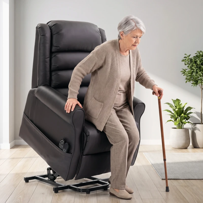 HOMCOM Elektrischer Aufstehsessel mit Vibrationsmassage und Wärmefunktion, Senioren-Sessel aus braunem PU-Leder