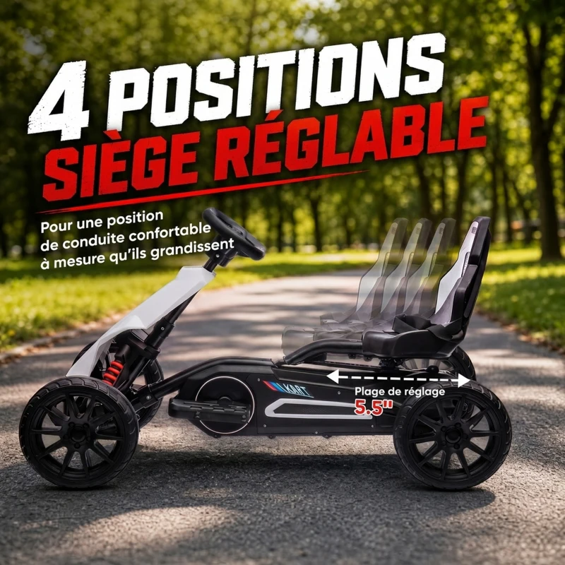 HOMCOM Kart électrique pour enfant 12V - Vitesse réglable 3-5km/h pour enfants de 3 à 8 ans - siège réglable - blanc(m-6)