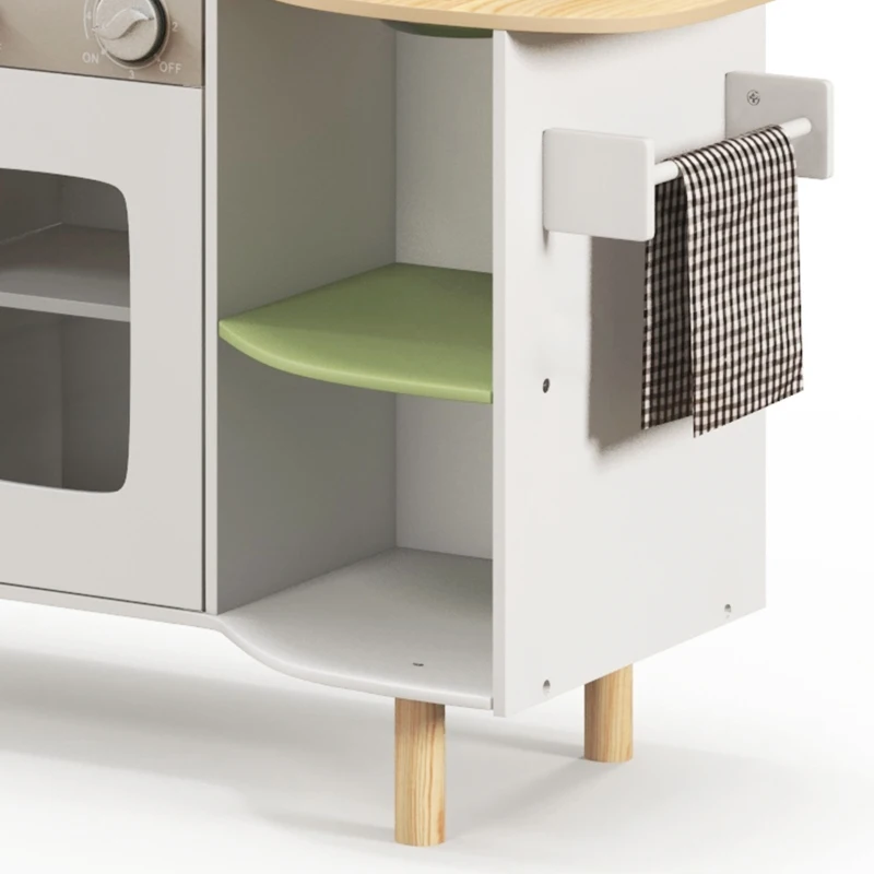 AIYAPLAY Cocinita de Juguete Infantil de Madera con Máquina de Hielo Fregadero Móvil y Utensilios de Cocina 84x34x89 cm Blanco