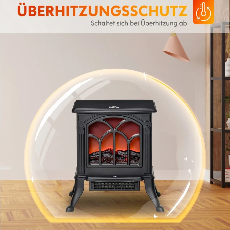 HOMCOM Șemineu Electric de Podea cu 2 Nivele de Putere 750/1500 W, Efect de Flacără, Areal de Acoperire 15-20 m², Negru