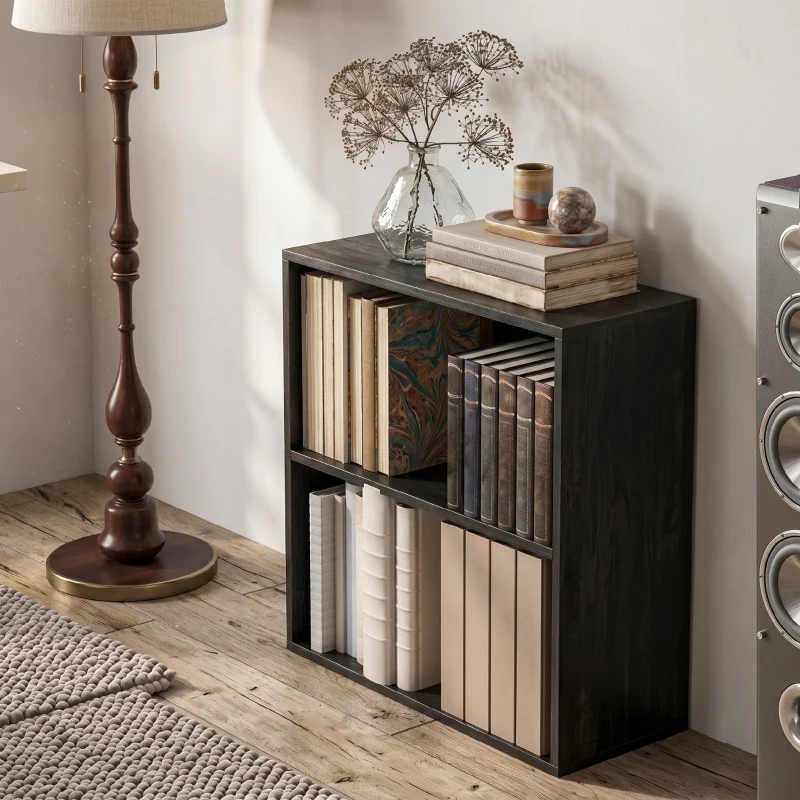HOMCOM Bibliothèque étagère de rangement avec 2 compartiments et étagère réglable, 60 x 24 x 63 cm, noir