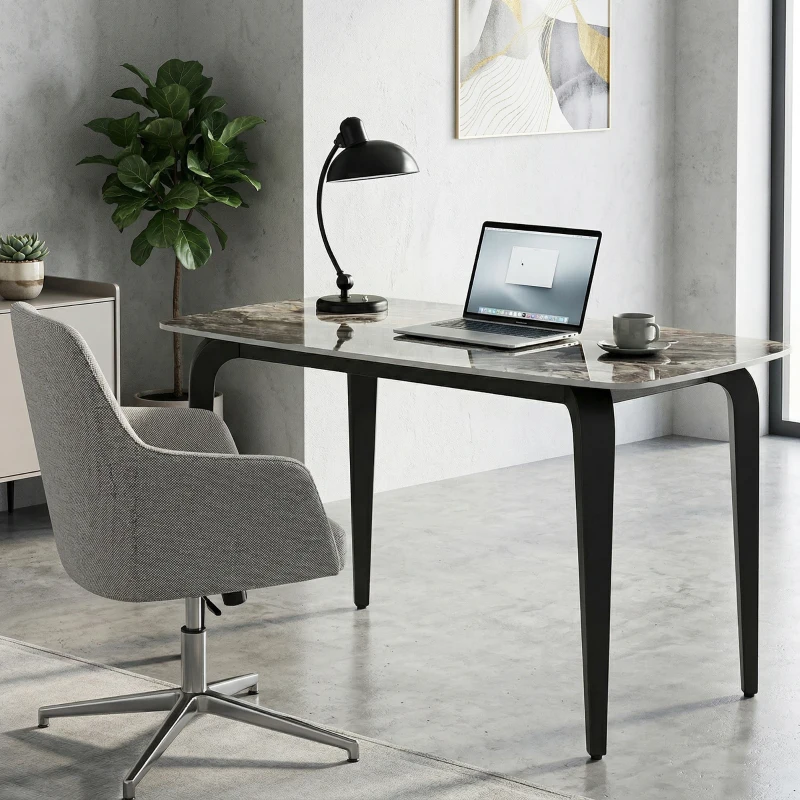 HOMCOM Table à manger rectangulaire pour 4 personnes, 130 x 70 x 75 cm, table de cuisine avec plateau en pierre frittée, marron