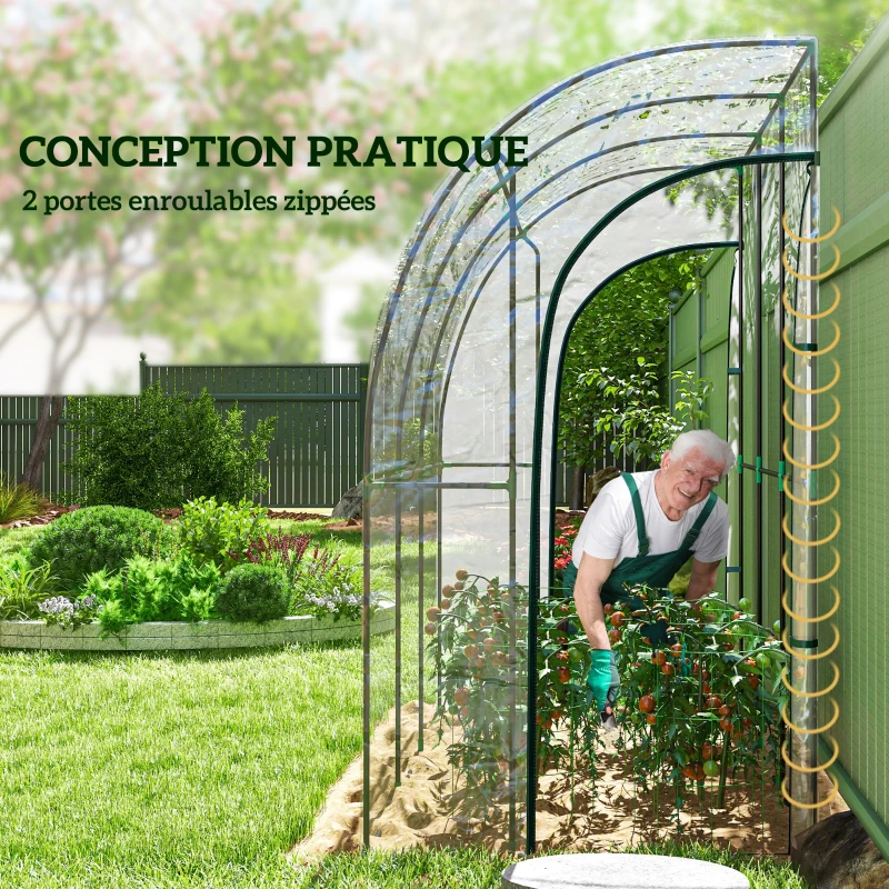 Outsunny Serre de jardin adossée, serre de balcon, bâche renforcée PVC, 2 portes enroulables, 214 x 118 x 212 cm, transparent